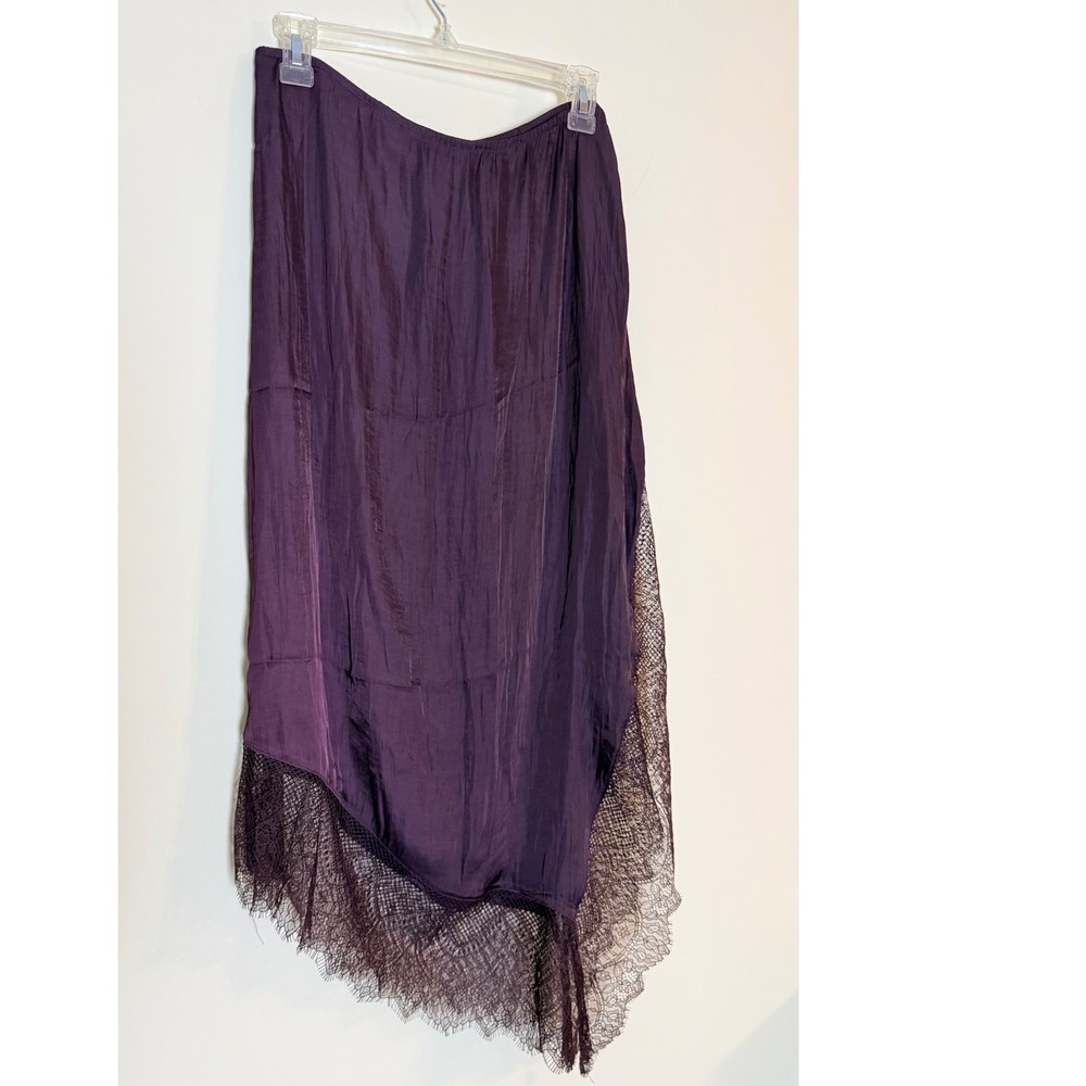 Steve Madden Purple Satin Asymmetrical Lace Trim Slip Midi Skirt Size M